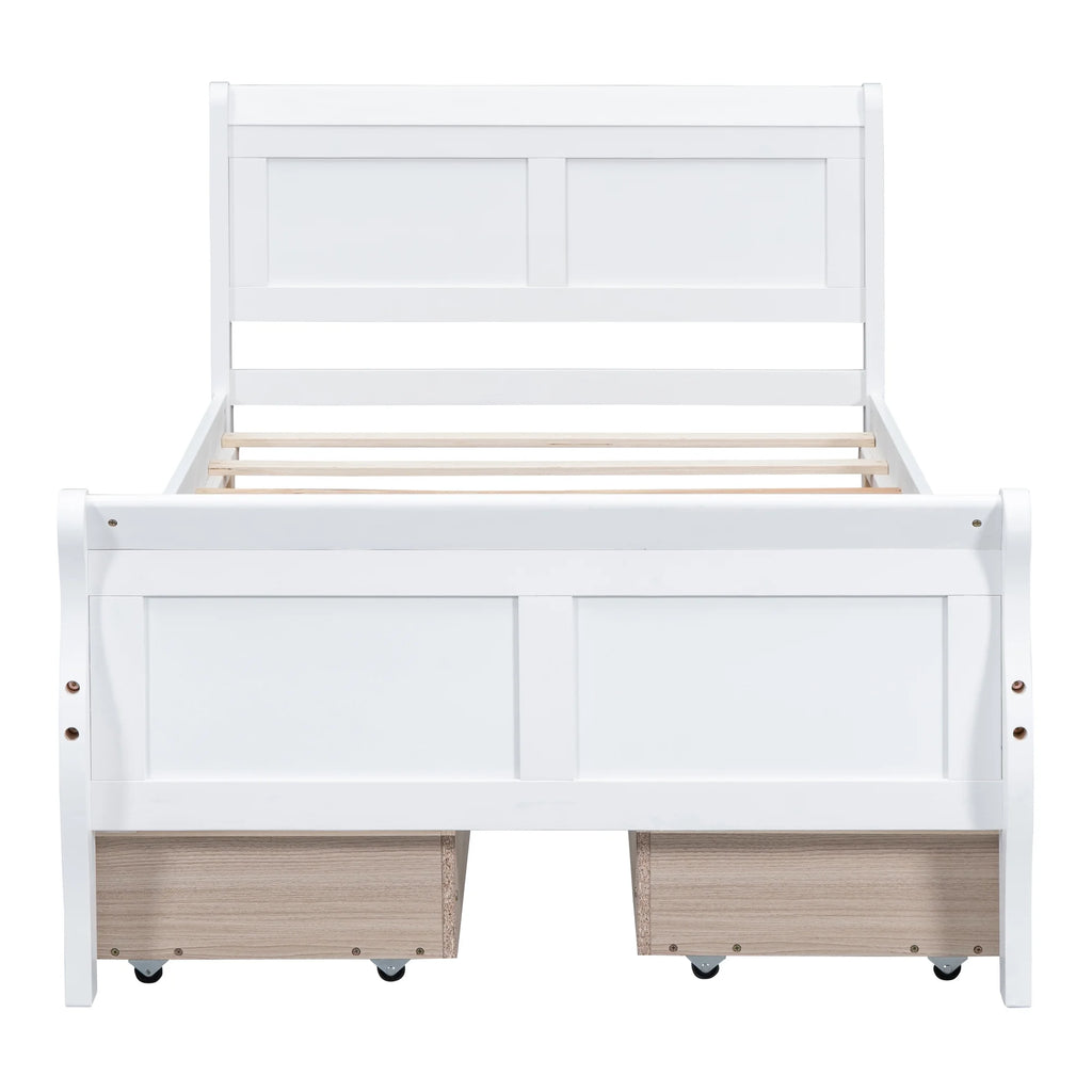 Full Size Wood Platform Bed with 4 Drawers,Storage Bed Frame with Streamlined Headboard and Footboard for Kids, Teens, Boys, Girls,Wooden Slats Support, No Box Spring Needed,Oak