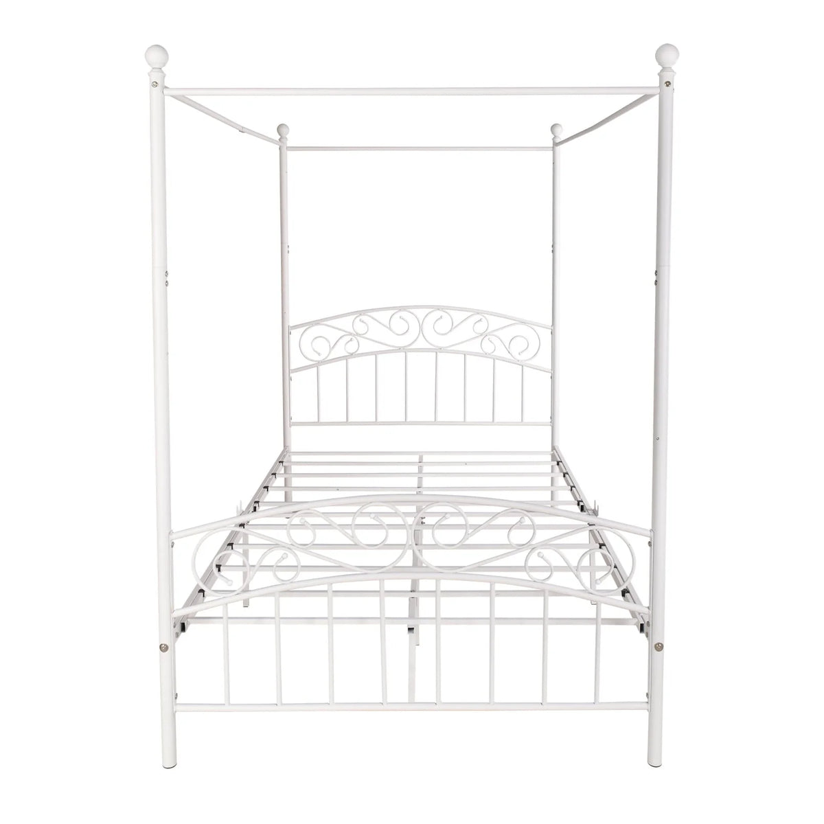 Canopy Bed Frame Full with Headboard and Footboard, White Canopy Bed with Center Support Legs, 4 Poster Bed Frame Platform Bed Frame, Easy to Assemble