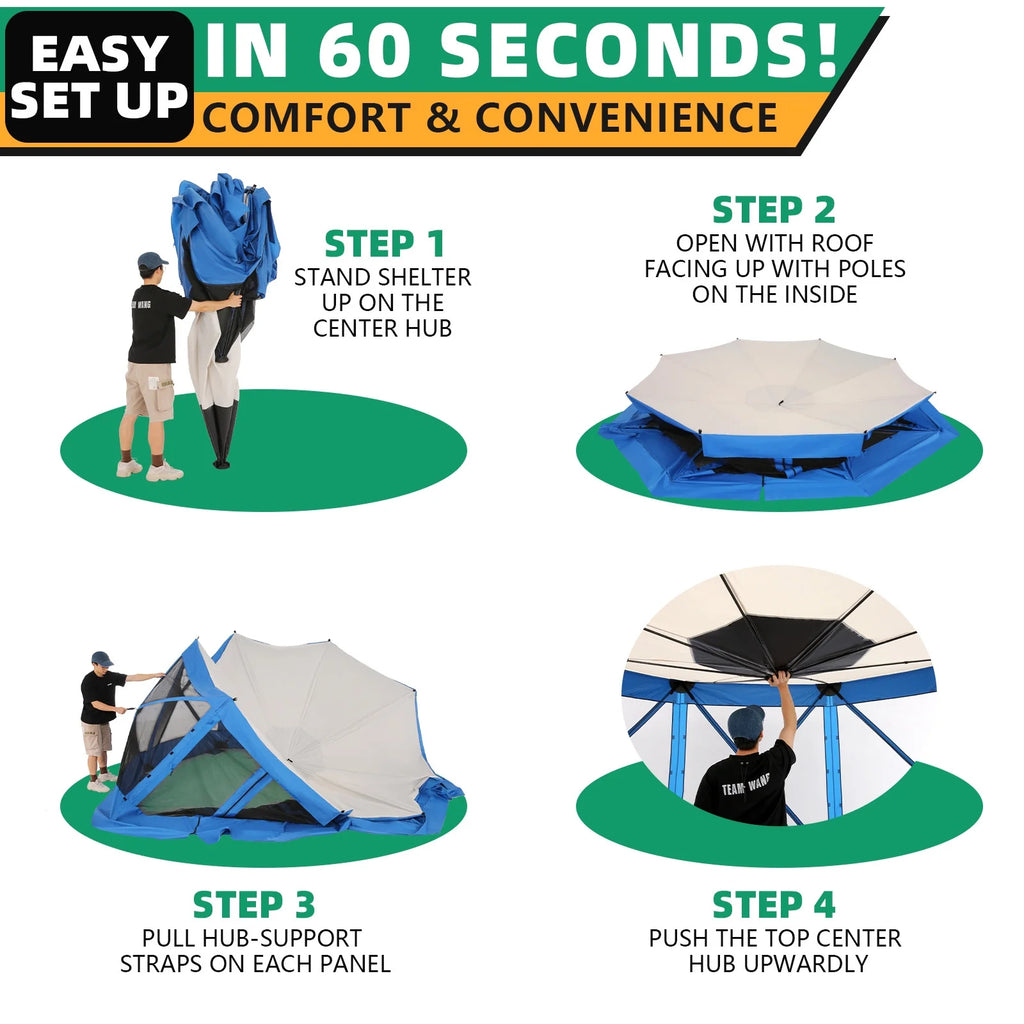 COBIZI 8x8 Pop up Gazebo Tent, Ez up Waterproof Screen Tent Screen House, Portable Outdoor Canopy Sun Shelter with 3 Sidewalls, Carry Bag & Ground Stakes for Camping, Garden and Picnics, Gray