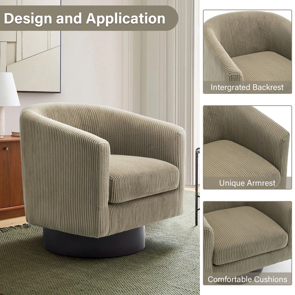 DREAMSIDEA Swivel Barrel Accent Chair for Living Room, Modern Upholstered Round Club Armchair-Cream