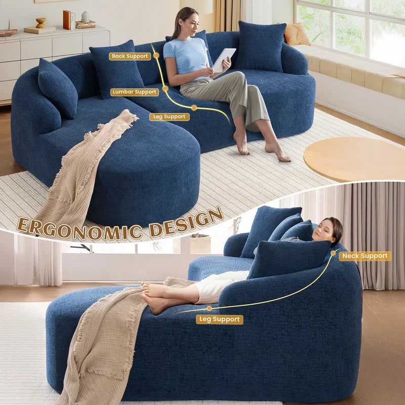 Timbernest 99" Modular Sectional Sofa with Pillows, Chenille L Shaped 3-Seater Couch with Deep Seat, White