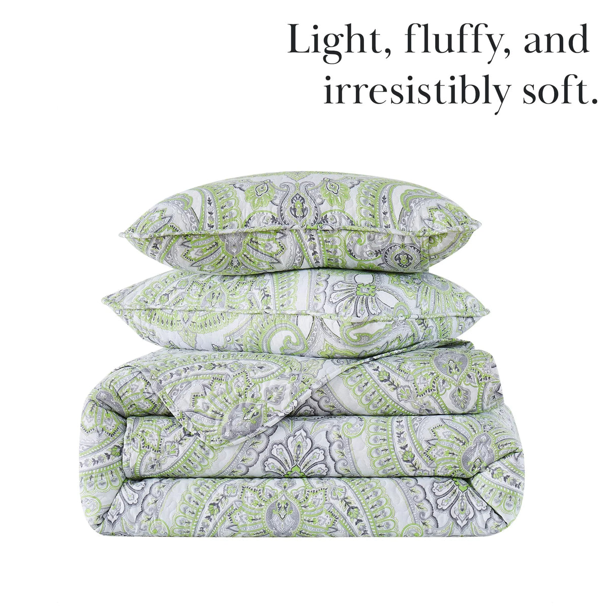 Southshore Fine LinensOversized 5-Piece Twin / Twin XL Quilt Bedding Set with two matching shams and three decorative throw pillows, oversized Paisley farmhouse bedspread Pure Melody Aqua