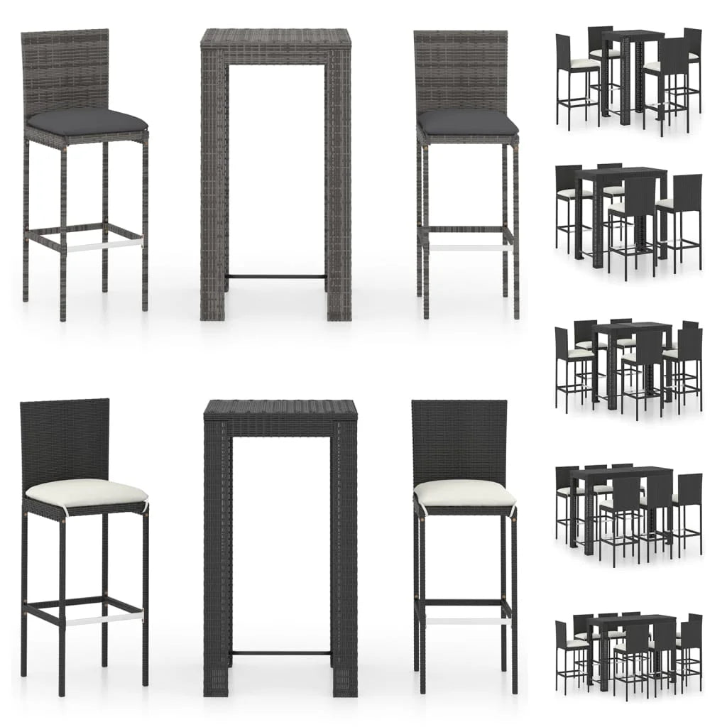 vidaXL Patio Bar Set Outdoor Bistro Set Bar Stool Bistro Table Poly Rattan