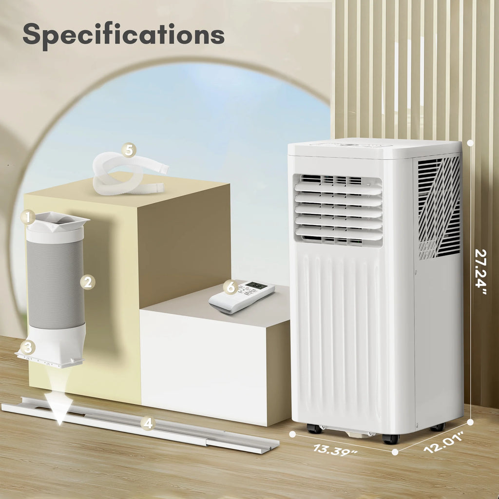 KISSAIR Portable Air Conditioner 8000 BTU Ashrae, 3-in-1 Portable AC, Dehumidifier & Fan with 24-Hour Timer/Remote Control/Windows Kit (White)