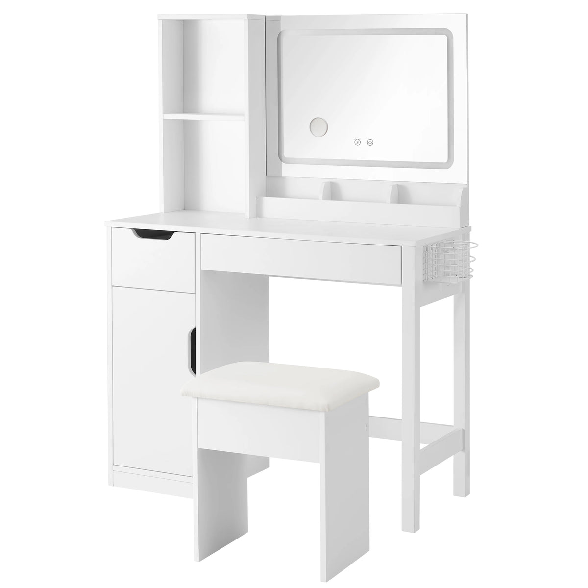 Mainstays Get Ready with Me GRWM Deluxe 2-Piece Vanity and Stool with Lighted Mirror and USB Power, White Finish