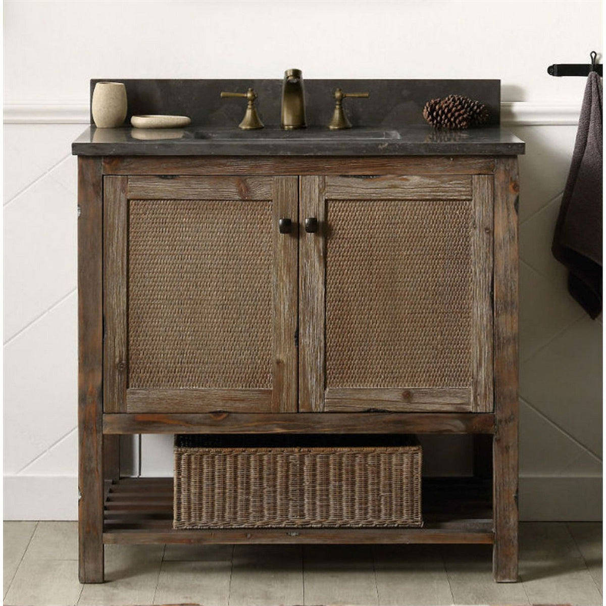 Legion Furniture 36" Fir Wood Sink Vanity with Moon Stone Top in Brown