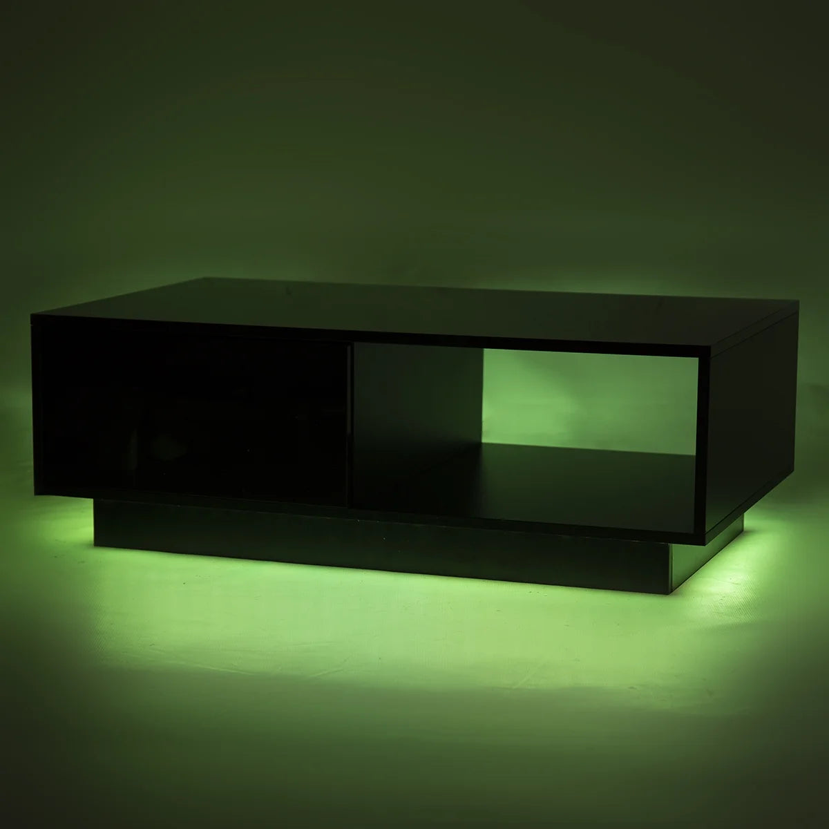 Hommpa LED Coffee Table Modern Side Tables High Gloss Black Cocktail Table with 2 Drawers Open Shelf for Living Room