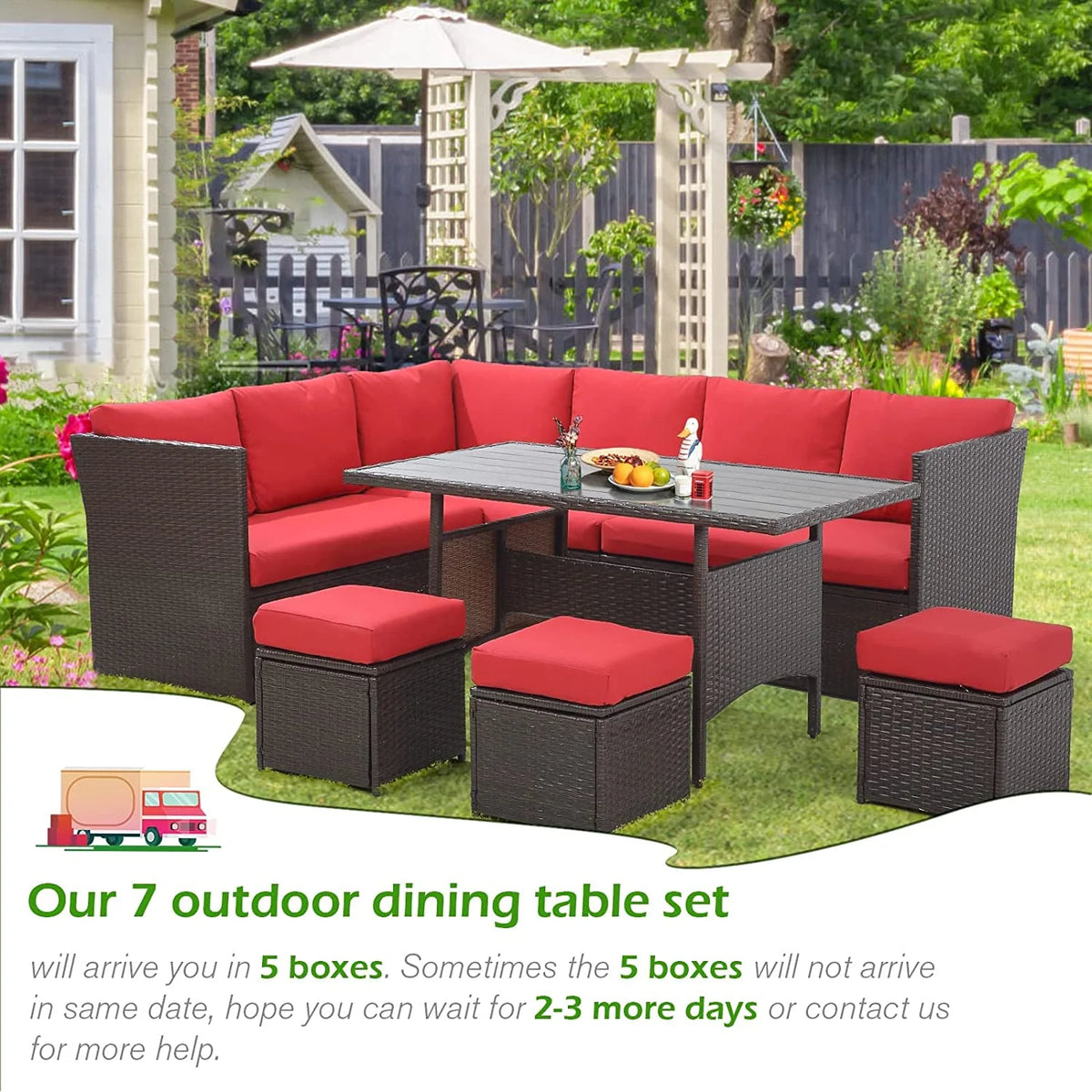 AECOJOY 7 Piece Patio Furniture Set PE Rattan Outdoor Dining Set Sectional Sofa Couch with Table Patio Conversation Set in Gray