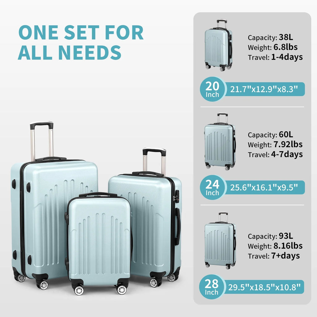Zimtown 3 Piece Nested Spinner Suitcase Luggage Set With TSA Lock Royal Blue