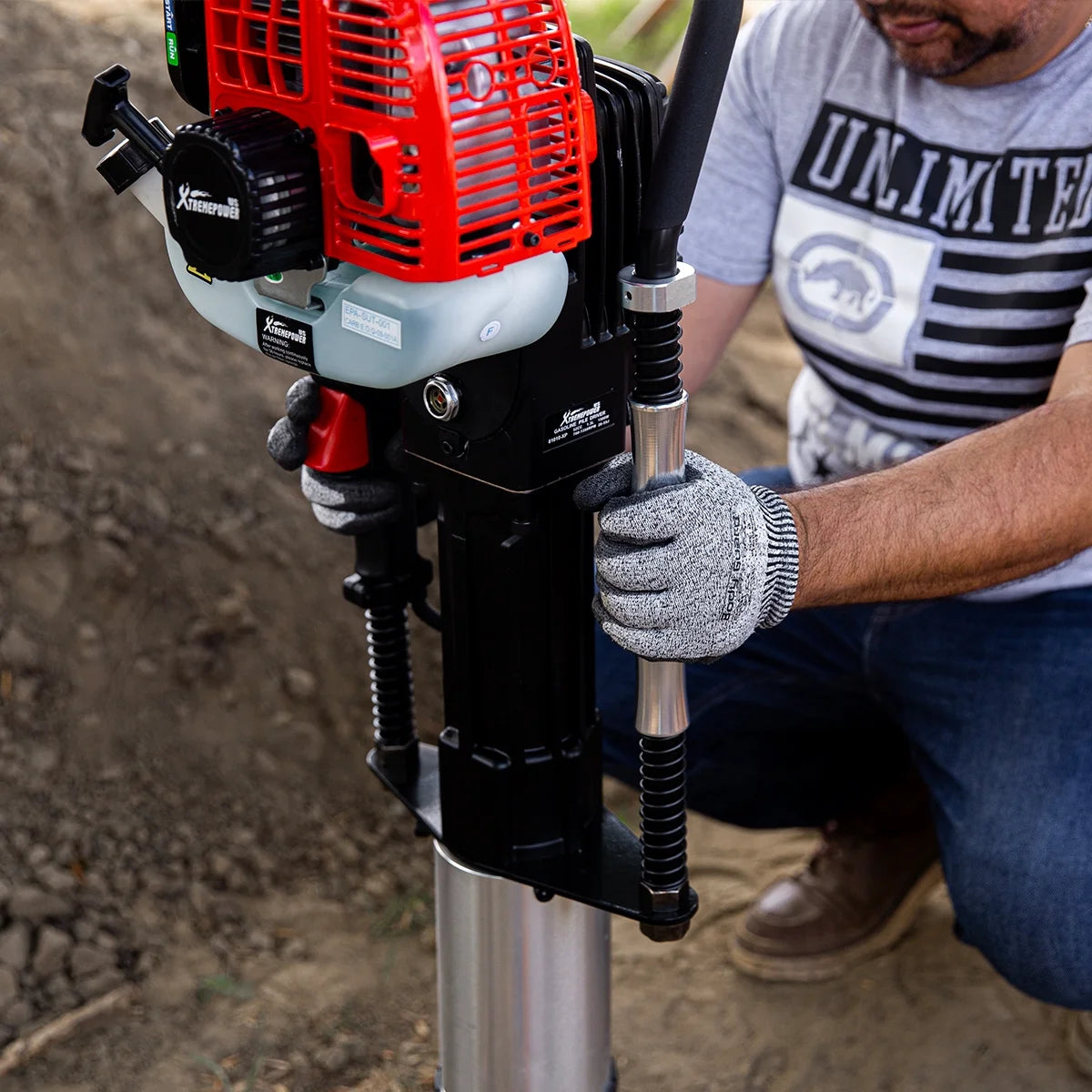 XtremepowerUS 52CC Gas Powered T-Post Driver, 1900W Heavy Duty Fence Post Driver, 2 Heads