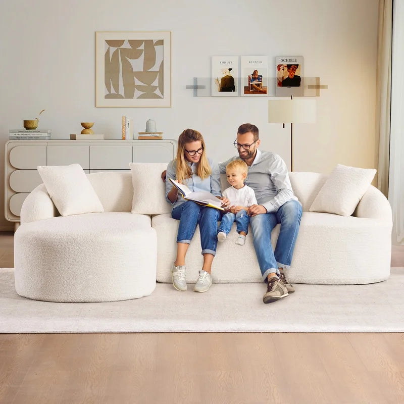 Timbernest 99" Modular Sectional Sofa with Pillows, Chenille L Shaped 3-Seater Couch with Deep Seat, White