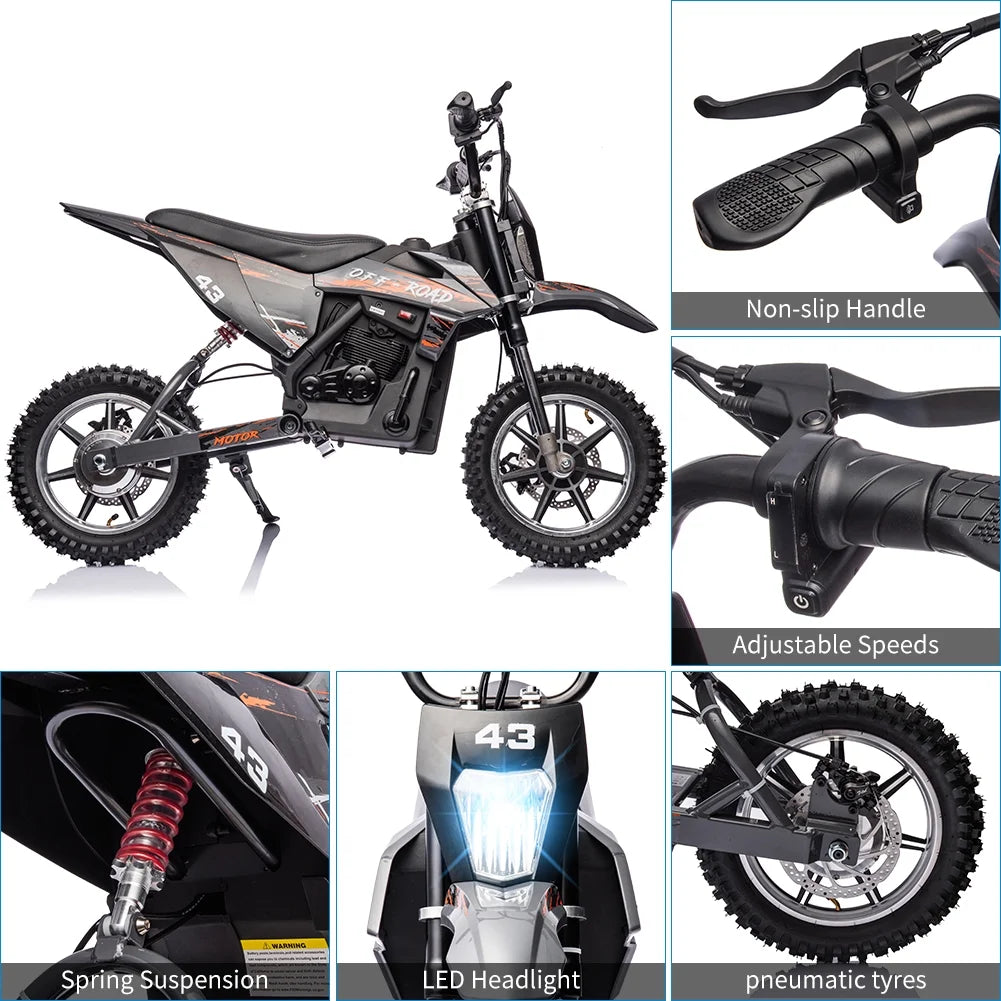 COZONY 36V Kids Electric Dirt Bike,15.5MPH Kids Electric Motorcycle W/ 350W Brushless Motor��LED lights, Air-Filled Tires, Leather Seat,Disc Brake,Max Load 175 Lbs,for Kids Ages 14+ Teenagers, Black