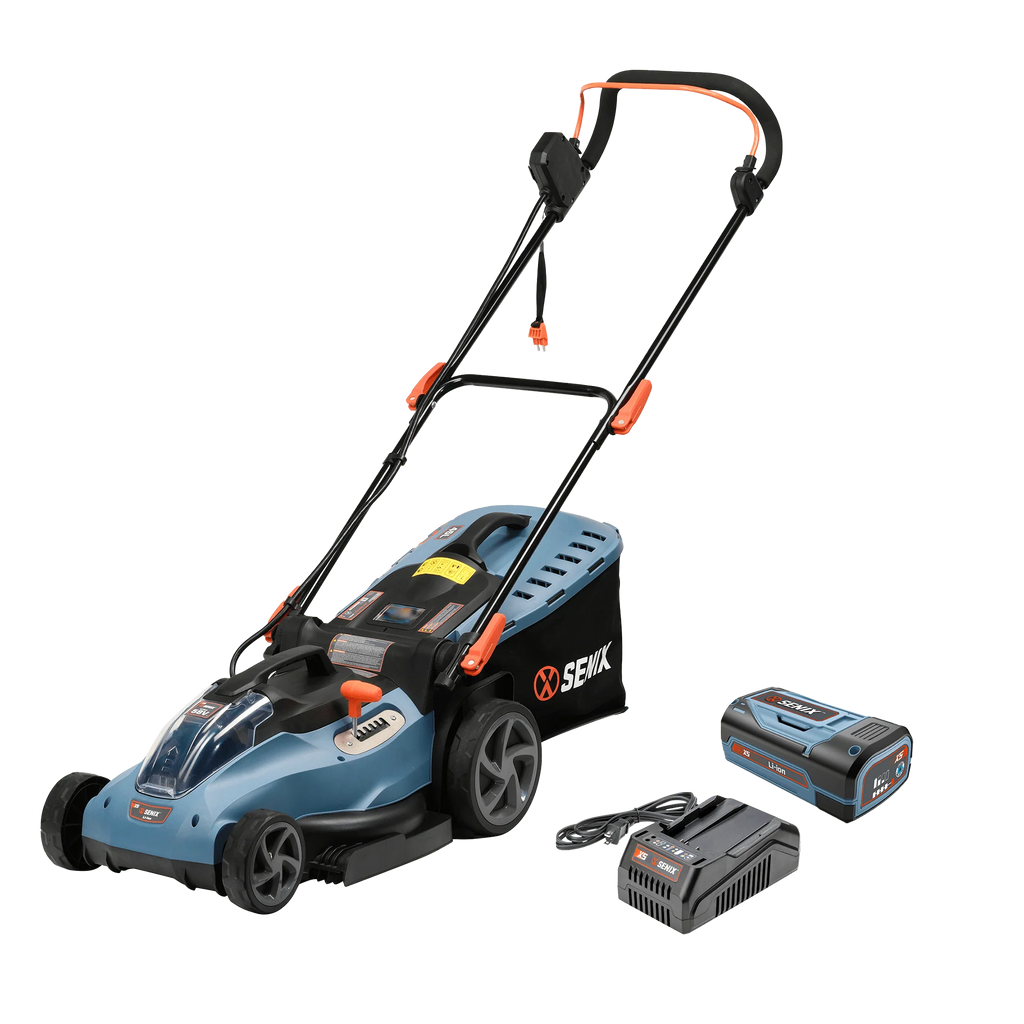 SENIX 58V Max* 15-inch Cordless Brushless Lawn Mower, 2.5 Ah Lithium-Ion Battery and Charger Included, LPPX5-L