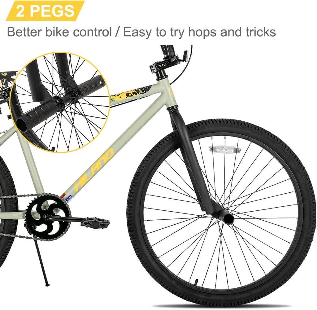Hiland BMX BIKE 24 & 26 inch, Beginner-Level to Advanced Riders with 2 Pegs for Adults, Multiple Colors