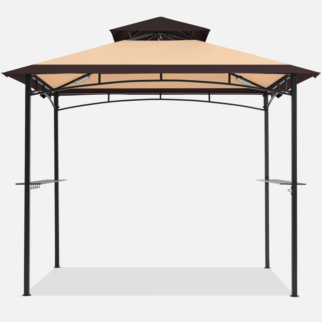 MASTERCANOPY 8' x 5' Grill Gazebo Outdoor BBQ Gazebo Canopy with LED Lights for Patio, Brown