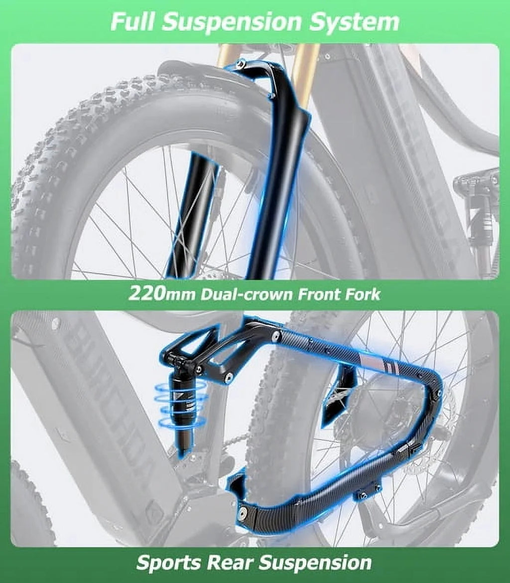 Dual Motors AWD 2000W Electric Bike for Adult 26'' UL2849 48V 30AH E-mountain bike 4.0 Fat Tire up to 35MPH&120Miles Long Range Off-road Ebike Dual Hydraulic Disc Brakes&Ful Suspension Electric Bicyc