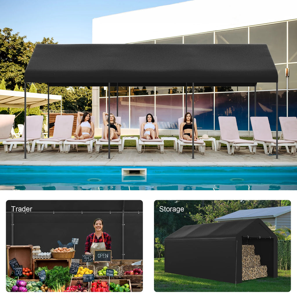 GOJOOASIS Carport, 10 x 20 Heavy Duty Carport Canopy with Removable Sidewall, Water-Resistant Portable PE Garage with All-Season Tarp Beige
