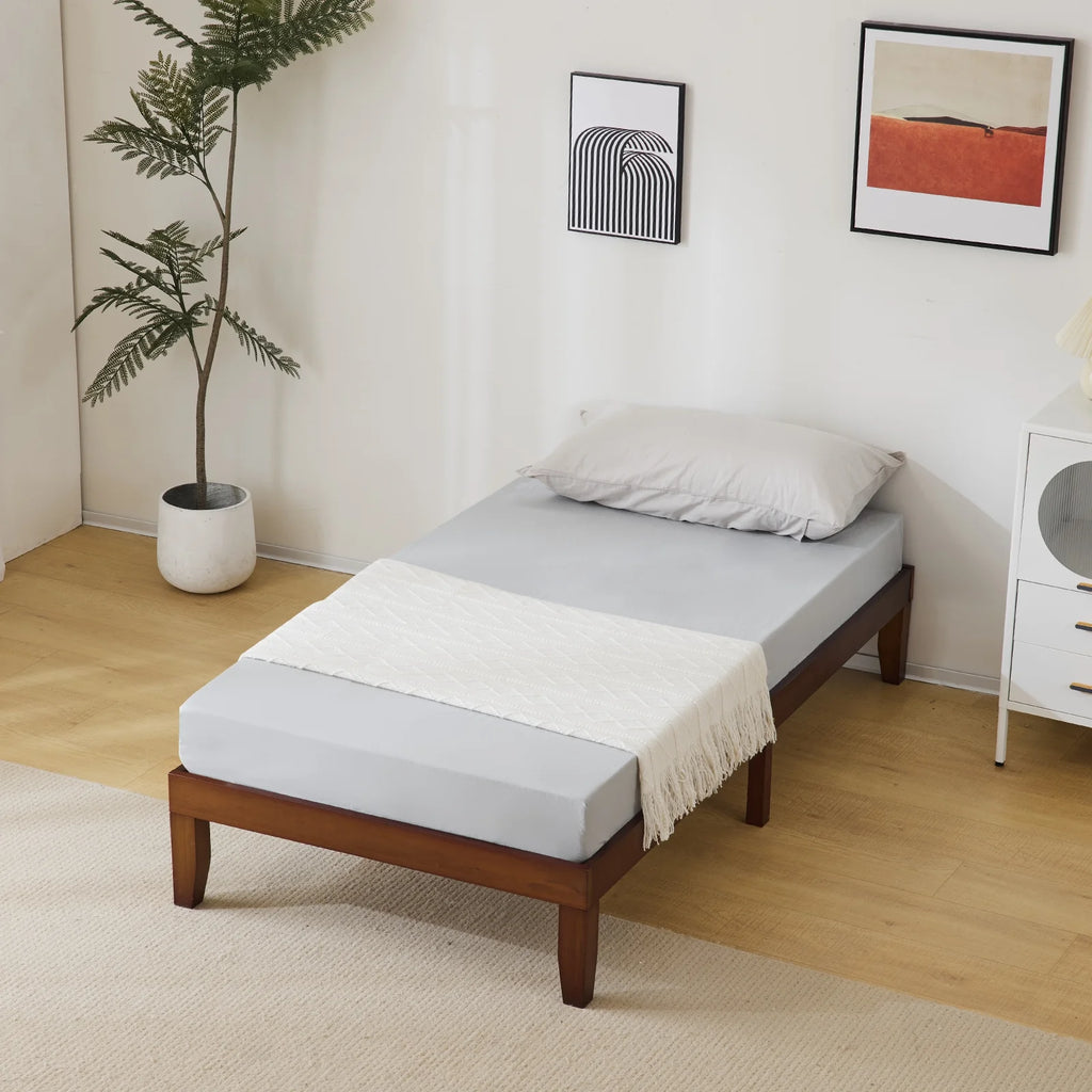 12 Inches Wood Platform Bed Frame Twin Size, Solid Wood Mattress Foundation with Strong Wood Slat Support