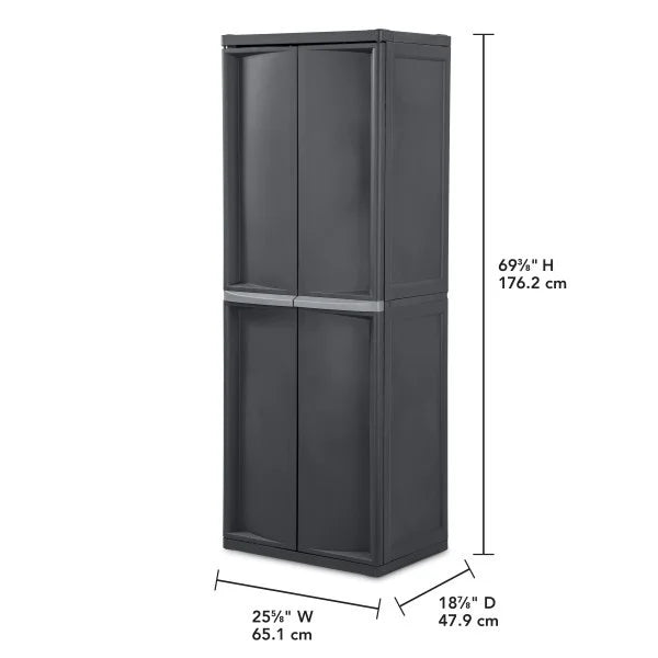 Wangbujianwang 4 Shelf Cabinet, Lockable Utility Storage w/ Adjustable Shelves, Gray - Plastic Shelving Unit for Organizing Garage, Pantry, Basement, Laundry Room or Mudroom