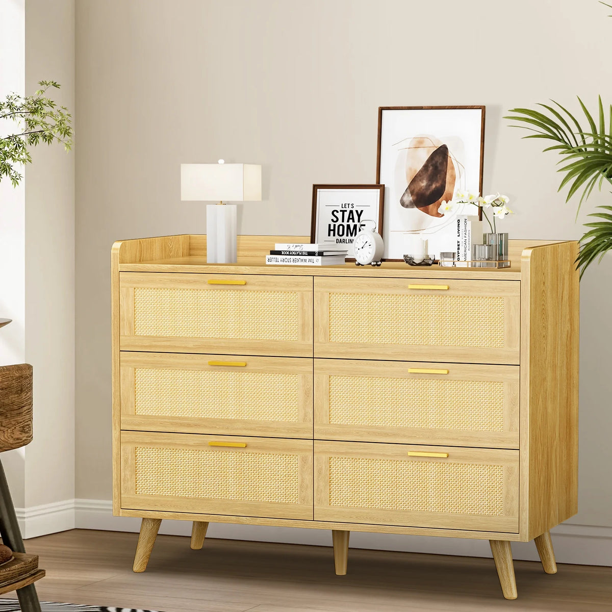 Capri 3 Drawer Dresser, Rattan Storage Wide Chest of Drawers, Night Stand Storage Cabinet for Women, Kids, Baby, Nursery, Girls, Bedroom Living Room Furniture, Natural