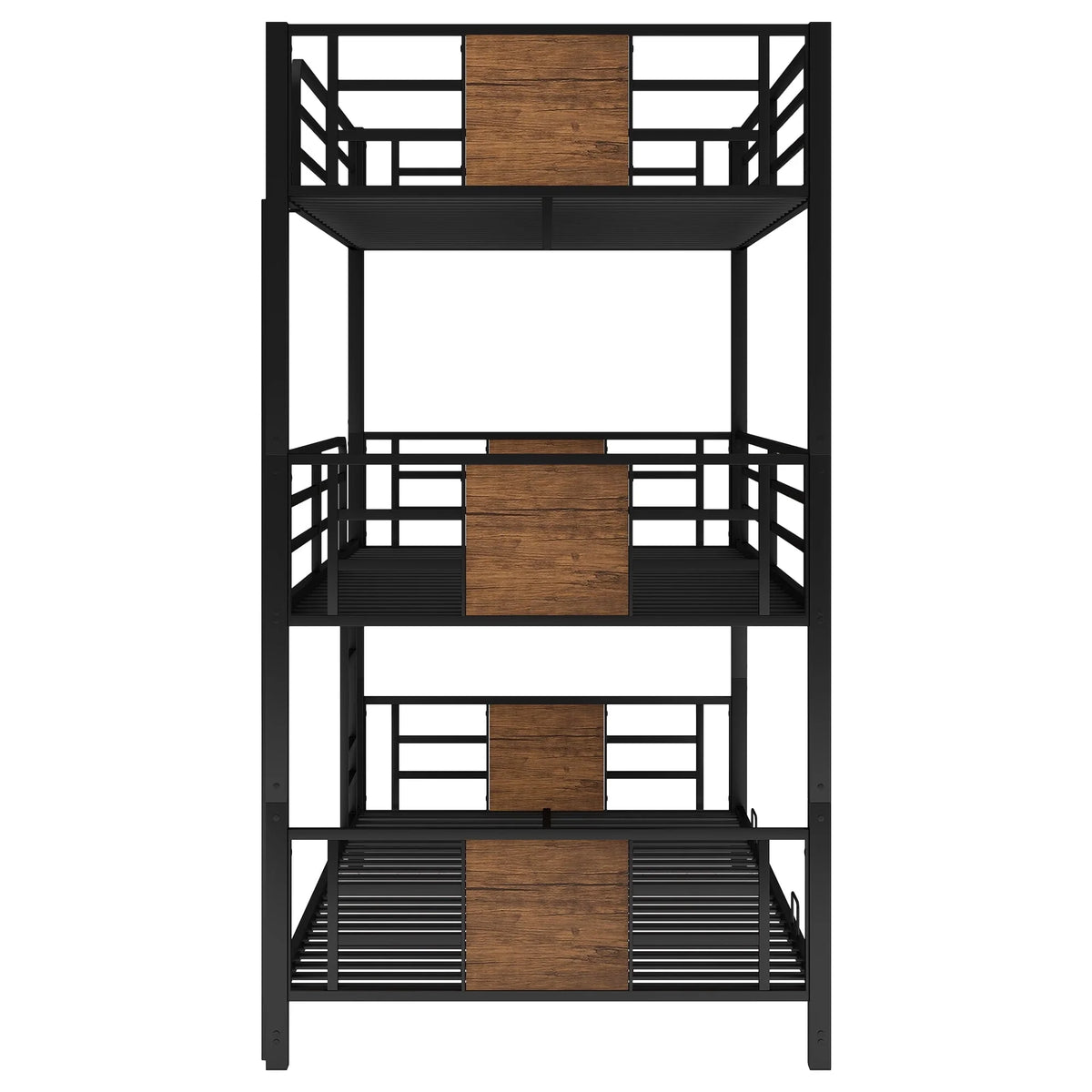Euroco Metal Twin over Twin over Twin Bunk Bed, Triple Bed for Kids Room, Brown