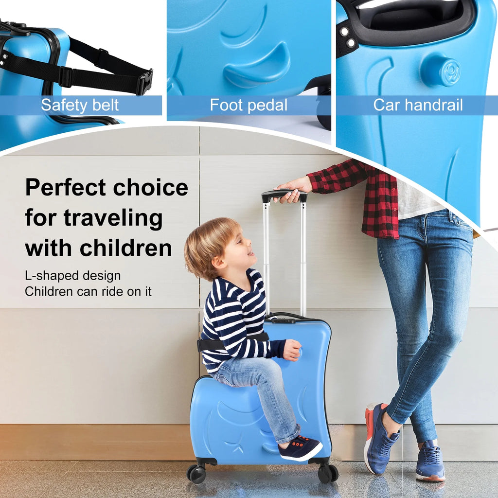 20" Children's Ride-On Luggage with Safety Belt Matte Finish, Silent Wheels, Spacious Compartment for Ages 3-12  travel suitcase