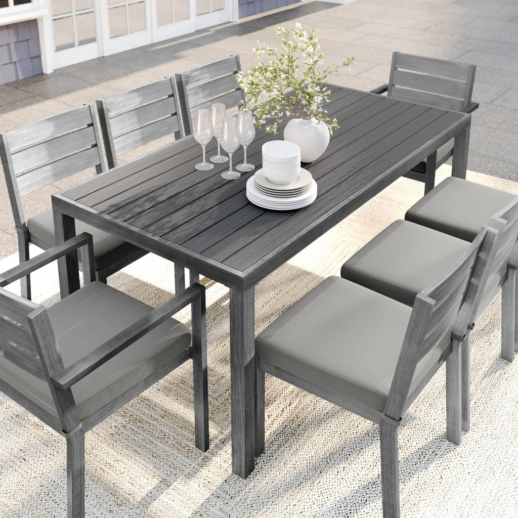 Martha Stewart 71" Indoor-Outdoor Patio Table with Gray Brushed Woodgrain Aluminum Finish