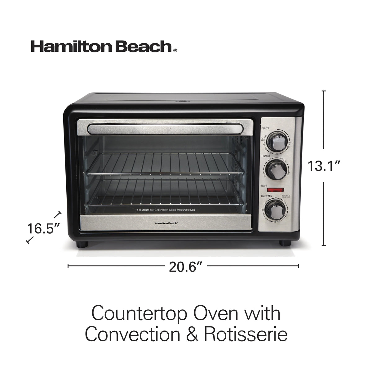 Hamilton Beach Countertop Oven with Convection and Rotisserie, Baking, Broil, Extra Large Capacity, Stainless Steel, 31108
