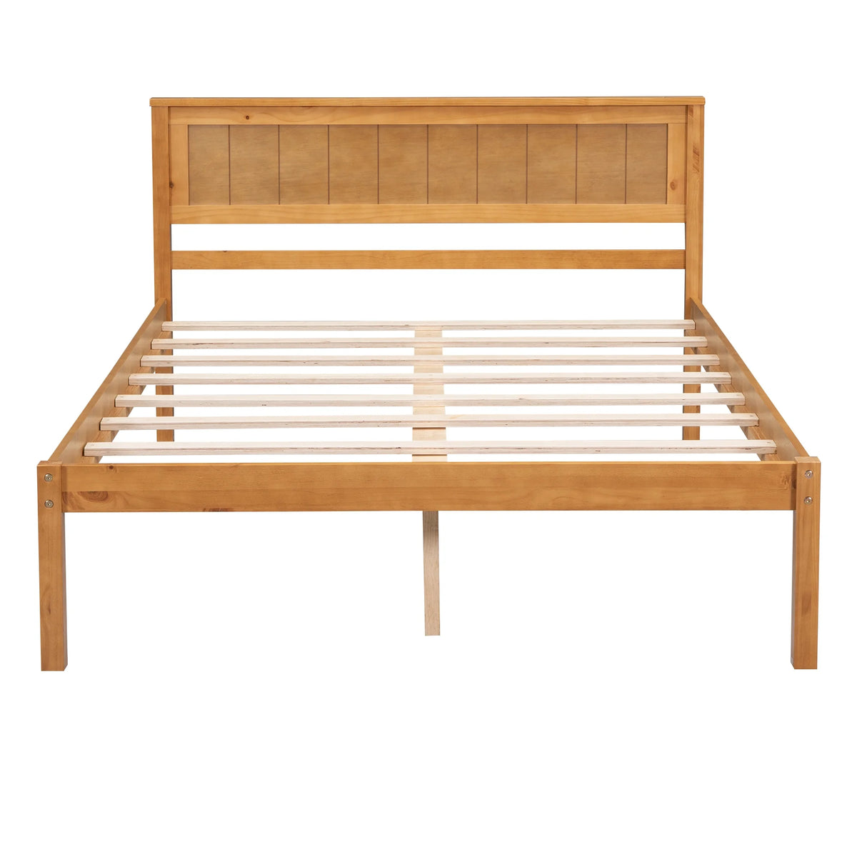 Euroco Twin Platform Bed, Modern Wood Frame Bed with Headboard and Slats for Kids Room, Oak