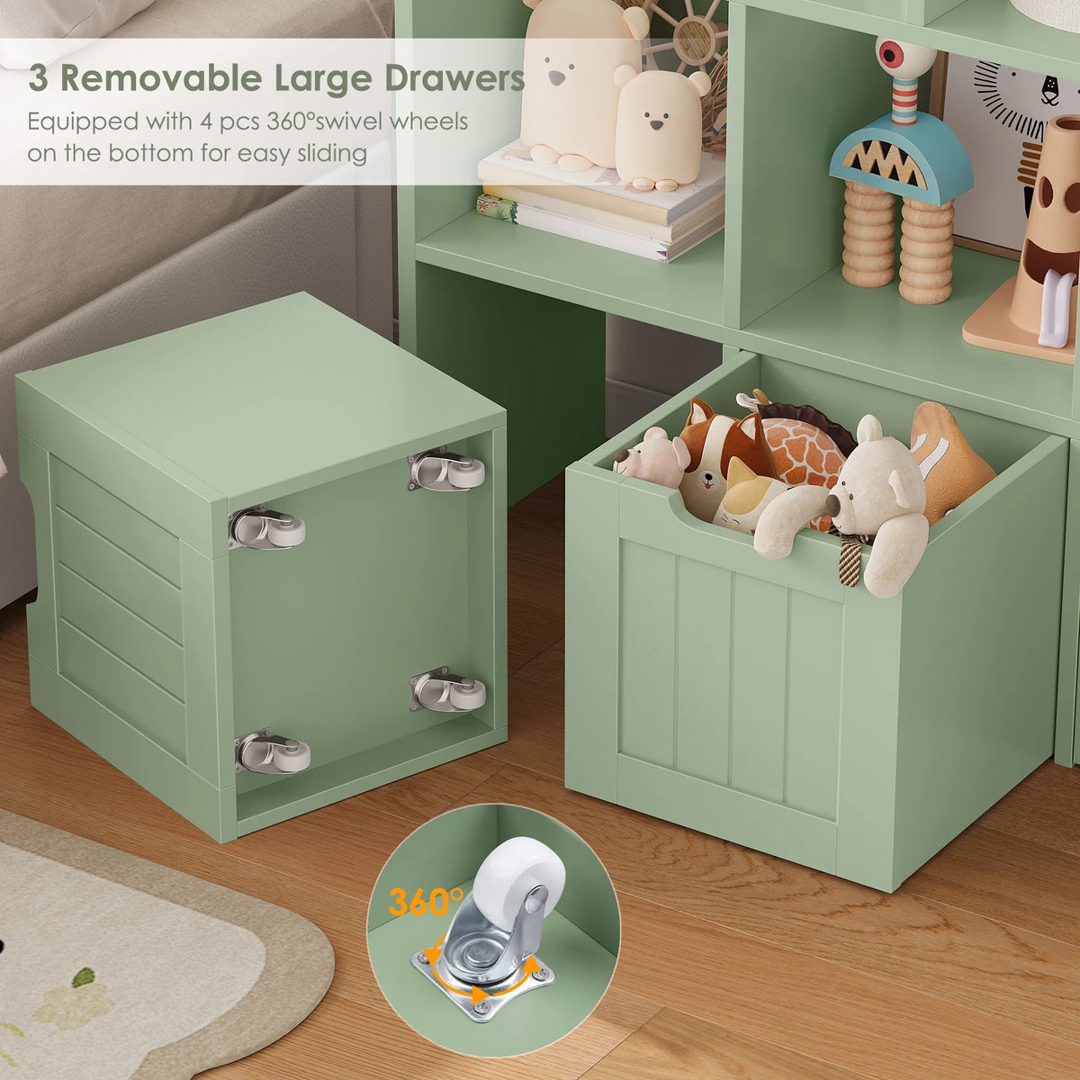 Homfa Toy Storage Organizer with 3 Movable Drawers, 5 Cube Kids Bookcase for Playroom, Storage Cabinet for Living Room, White Finish