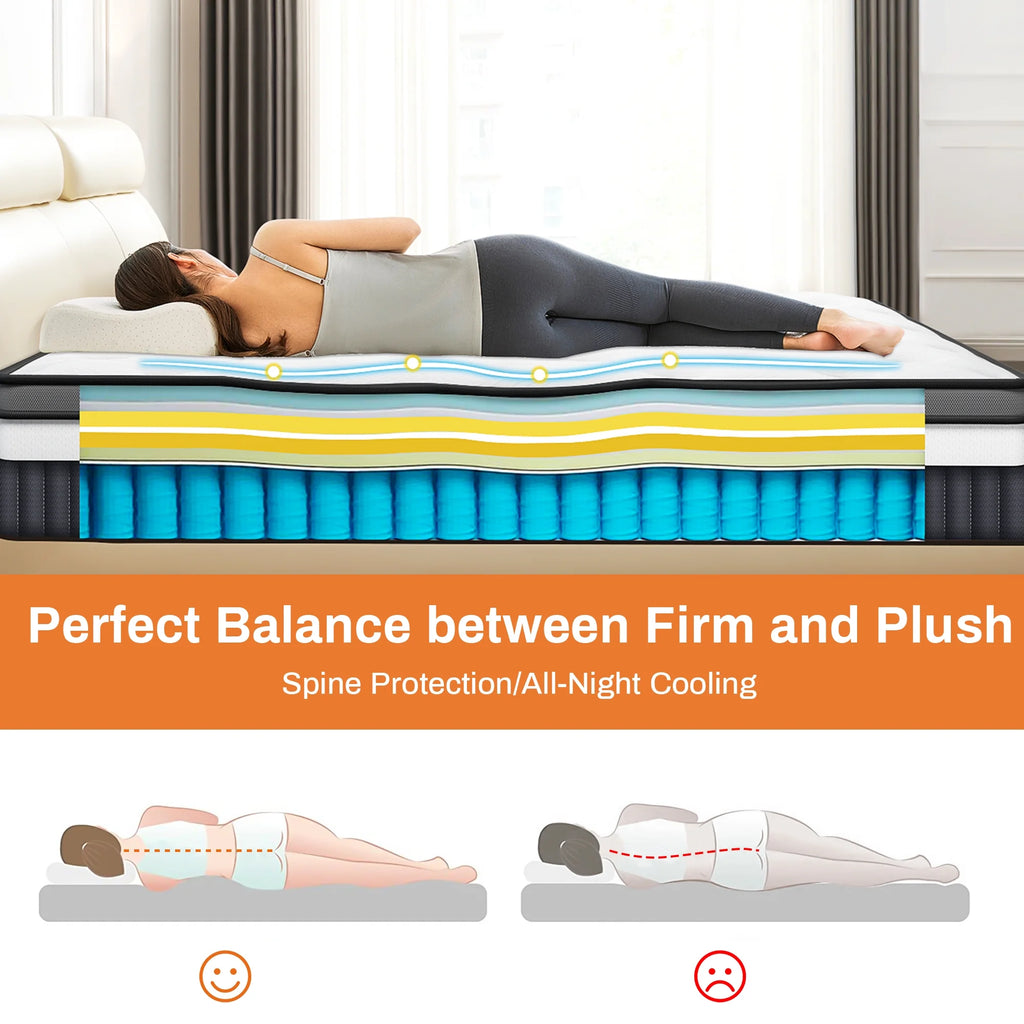 King Size Mattress, 14 Inch Gel Memory Foam King Mattress for Cooling Night & Pressure Relief, Medium Plush Feel with Motion Isolating