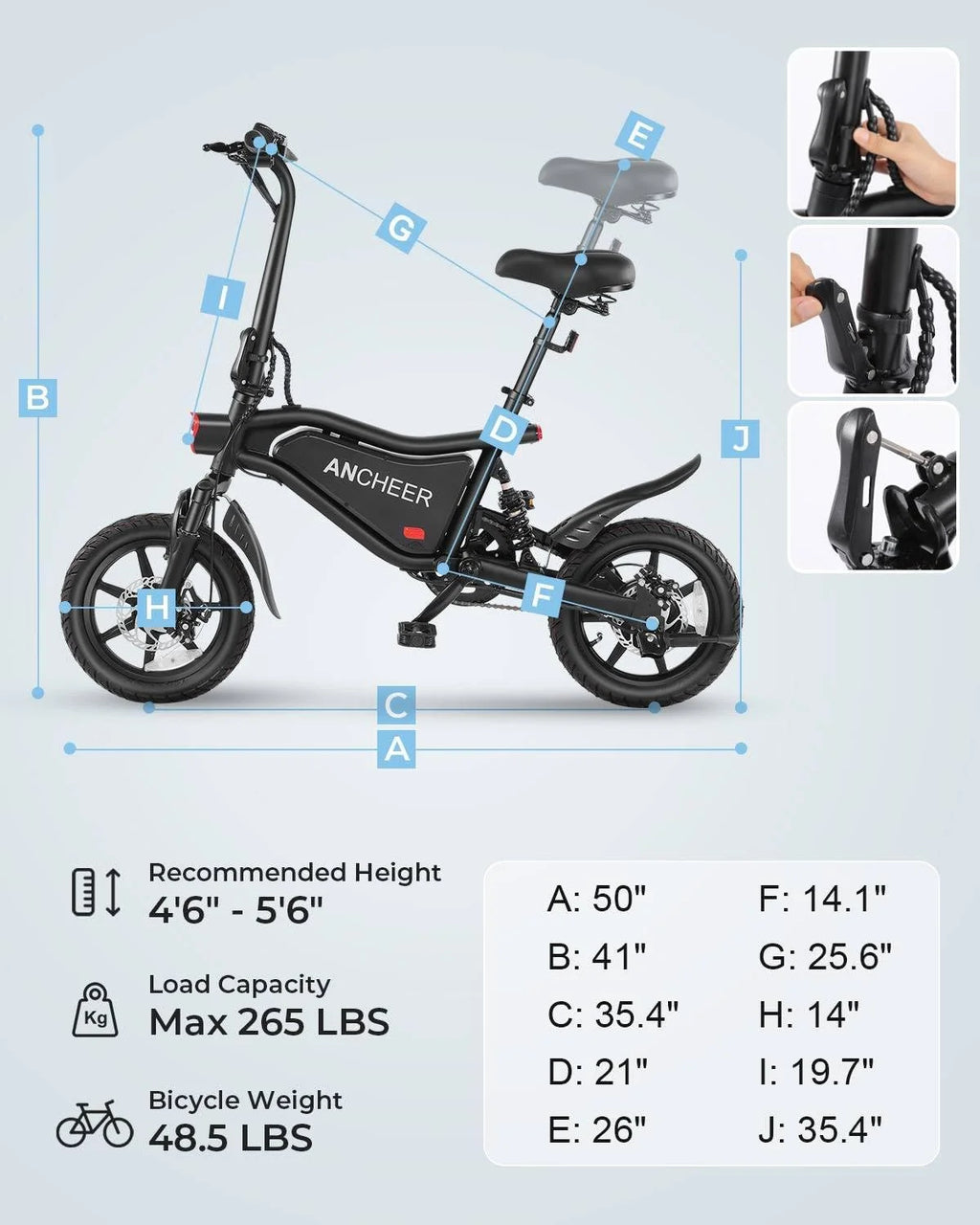 ANCHEER Peak 500W Electric Bike for Adults, Foldable Electric Bikes with 48V 374Wh Battery, 14" Electric Bicycle for Men Women, LCD Digital Display, Cruise Control Ebikes, Dual Suspension Fork UL2849