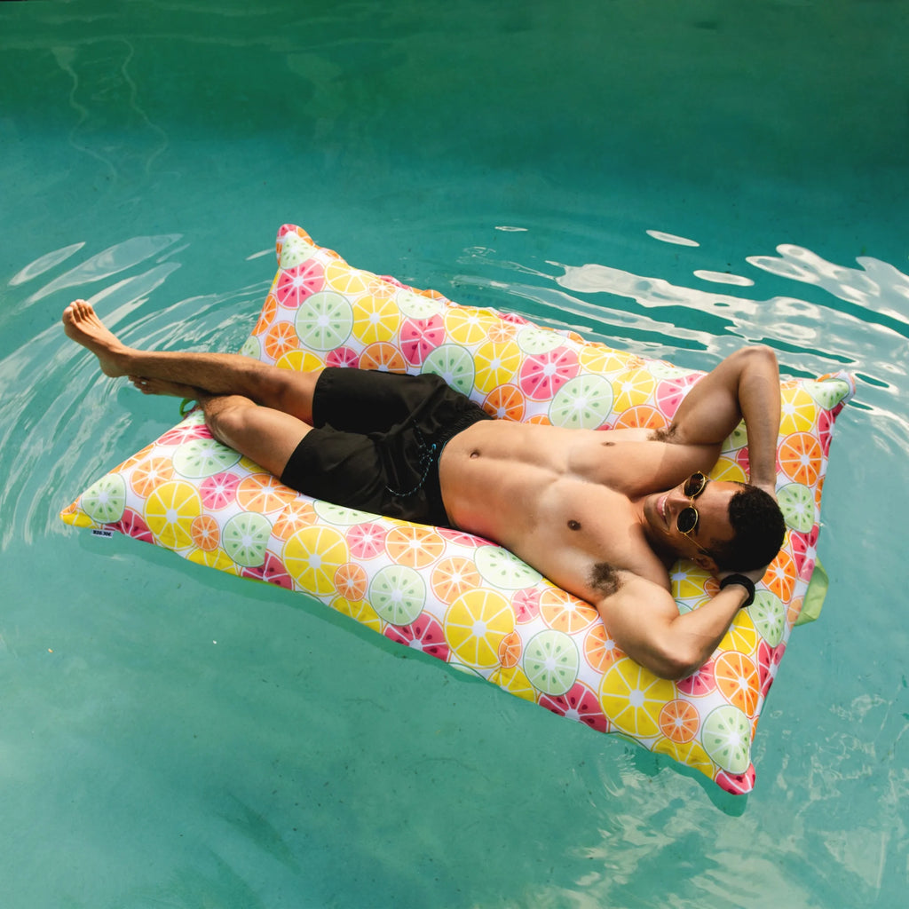 Big Joe Lagoon Lounger No Inflation Needed Pool Float, Americana Nautical Stripe Double Sided Mesh, Quick Draining Fabric, 5 feet Giant