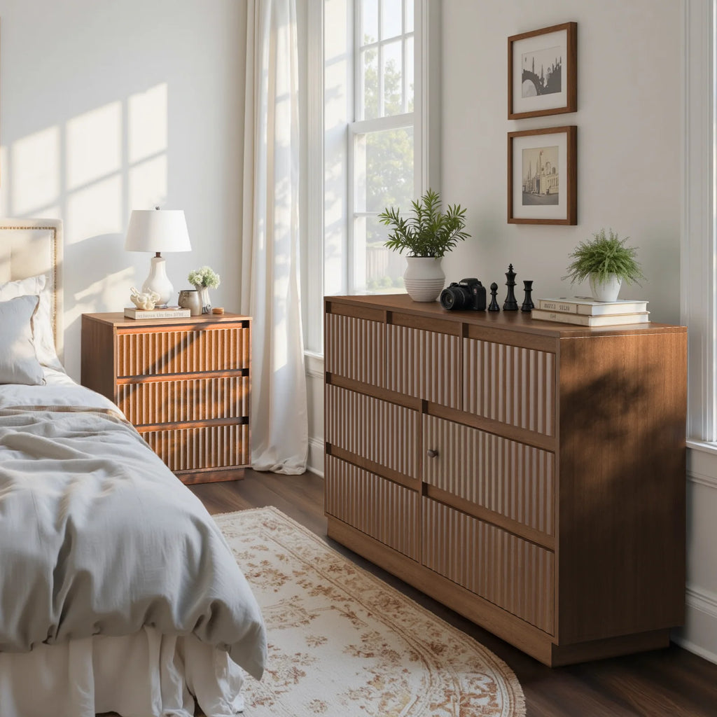 Wood Dresser, 6 Drawer Dresser for Bedroom, Modern Chest of Drawers with Deep Drawers Waterproof Living Room, Hallway, Entryway