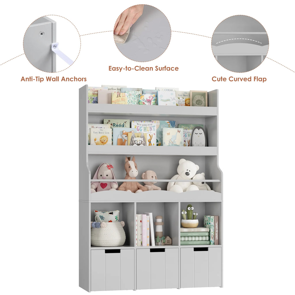 Homfa 55.5�� H Kids Bookshelf with 2-Tier Book Shelves, Children Toy Organizer with 3 Cubes and Removable Drawers, White