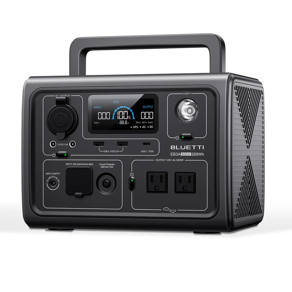 BLUETTI EB3A Solar Generator, 600W/268Wh Portable Power Station, UPS LiFePO4 Solar Generator for House, Camping
