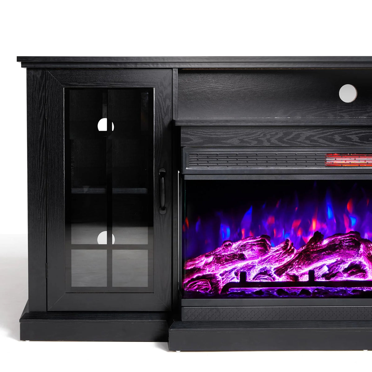 Merluxy 75in 3-Sided Glass Fireplace TV Stand for TVs up to 85", Distressed White