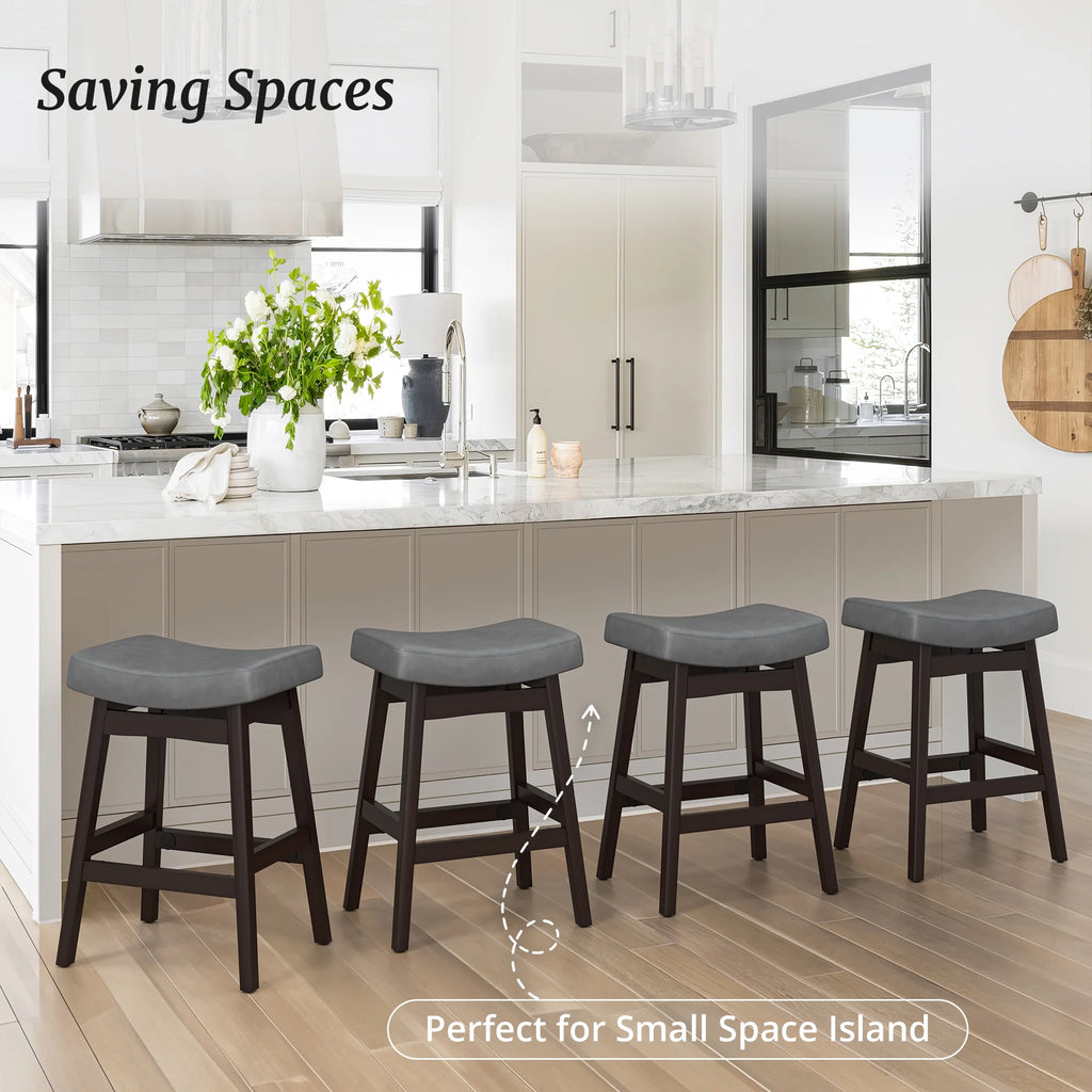 Dycanpo Saddle Seat Counter Height Bar Stools Set of 3 for Kitchen, Dining, 24in, Beige-Fabric