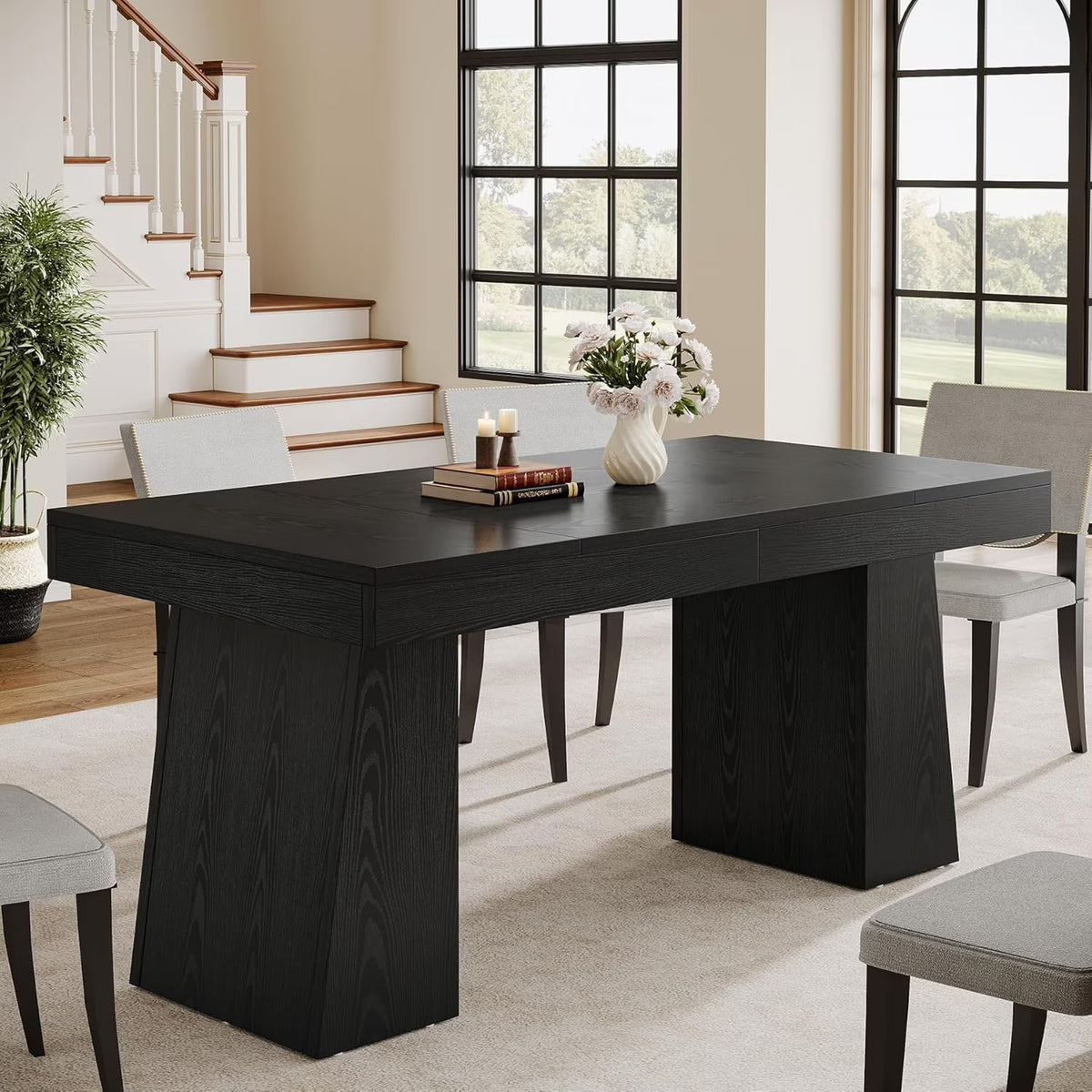 Rectangular 55" Dining Table for 4-6, Mid-Century Modern Kitchen Dining Table, Yellow