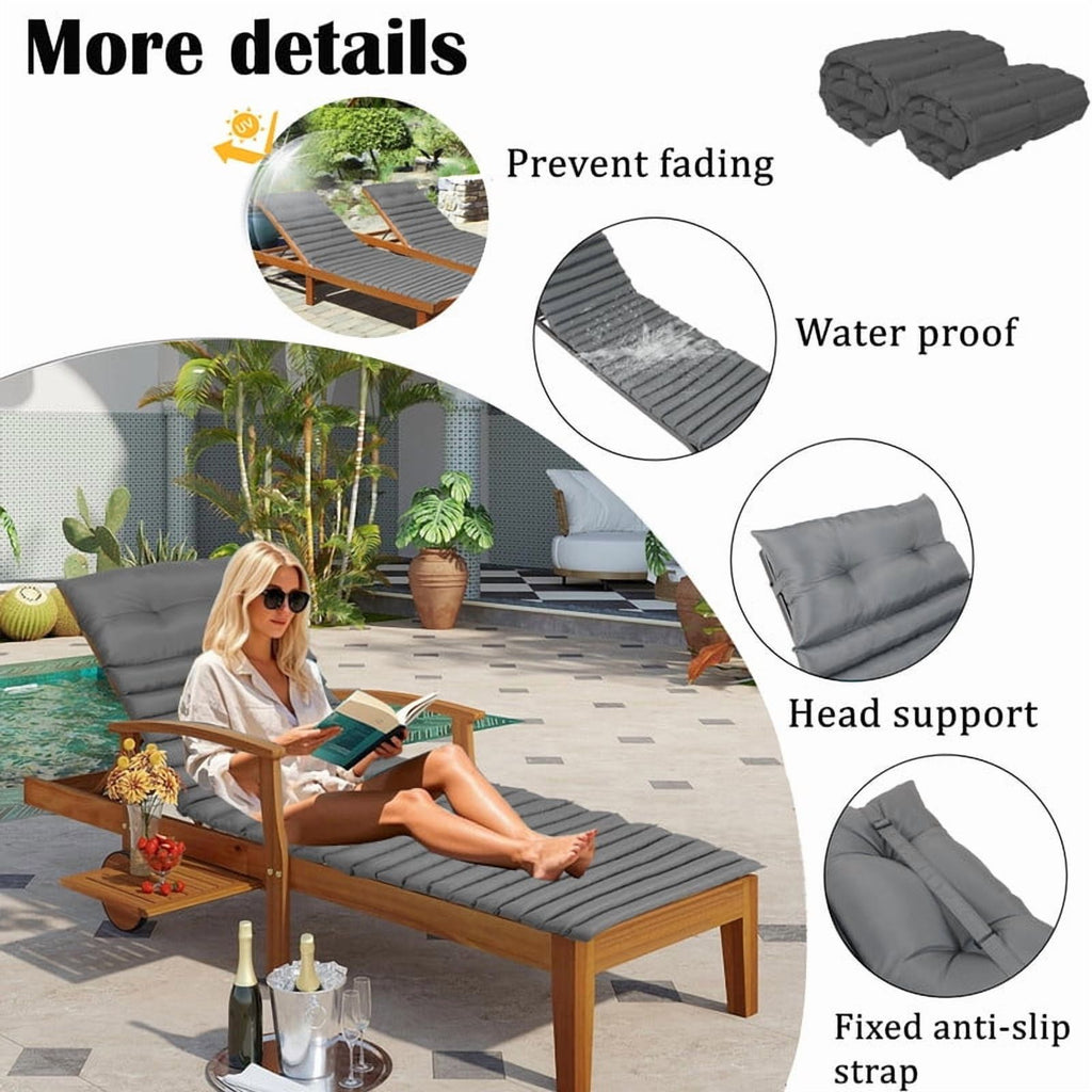 2pcs Outdoor Chaise Lounge Cushions, Waterproof Patio Foldable Chair Cushion for Garden Pool, 73 x 24in Sun Lounger Cushions for Outdoor Furniture��Navy blue��