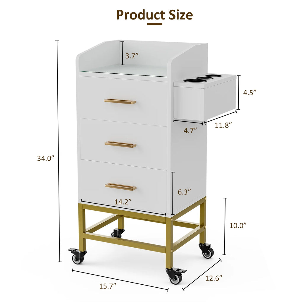 Paddie Storage Utility Cart with Dryer Holder and Lockable Wheel, White