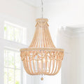 Boho Wood Bead Chandelier 4-Light Rustic Farmhouse Pendant Light for Dining Room or Kitchen Island
