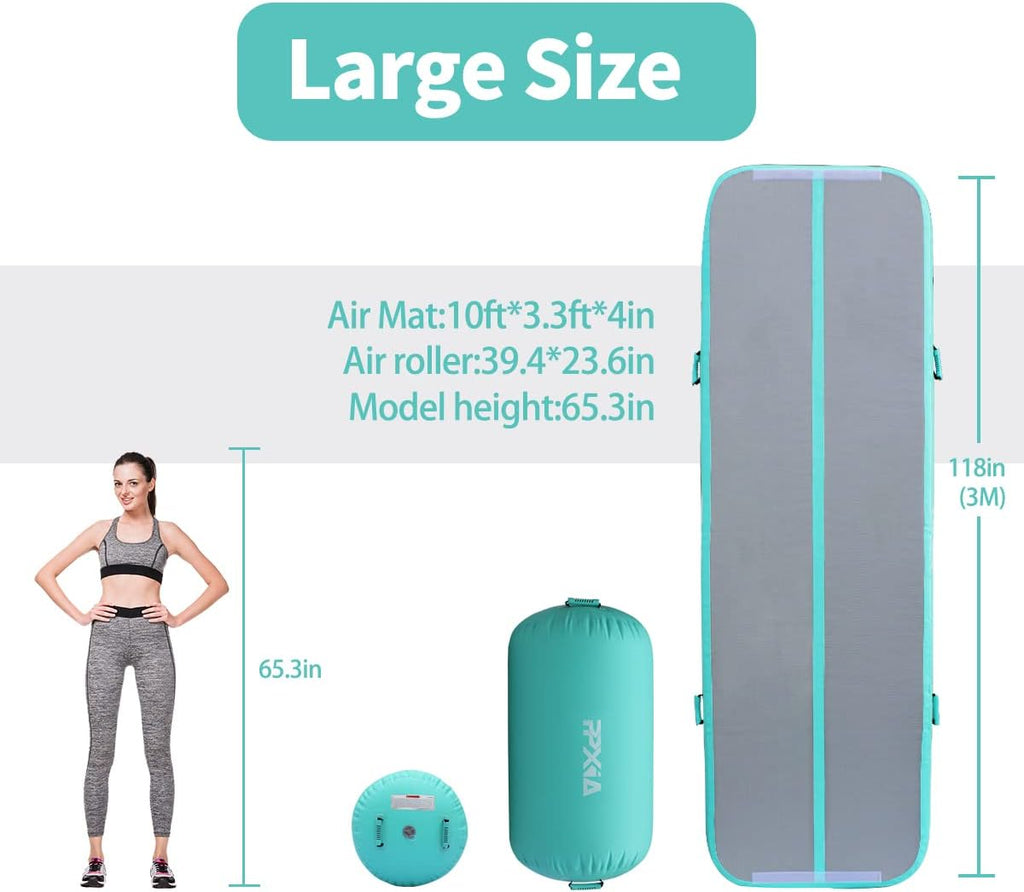 Gymnastics Mat Set 10FT Inflatable Tumbling Mat, 39*24 inch Air Roller Gymnastics Barrel and 3 Air Block with 800W Air Pump for Training Cheerleading Home Use Yoga and Water Use