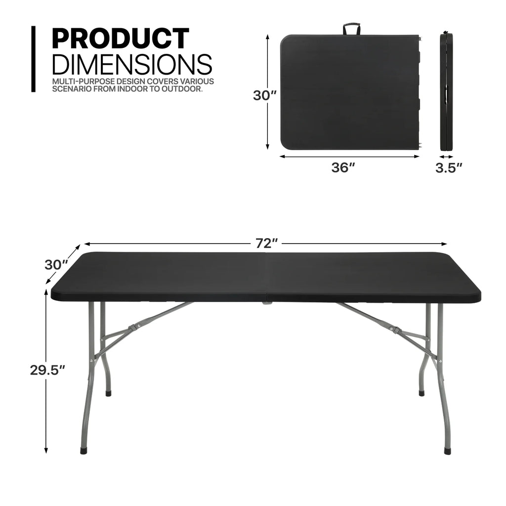 Magshion 11 Pieces 6 Ft Plastic Foldable Card Table and Chair Set�?Portable Folding Table with Handle Picnic Desk and Folding Chairs with Backrest, Black