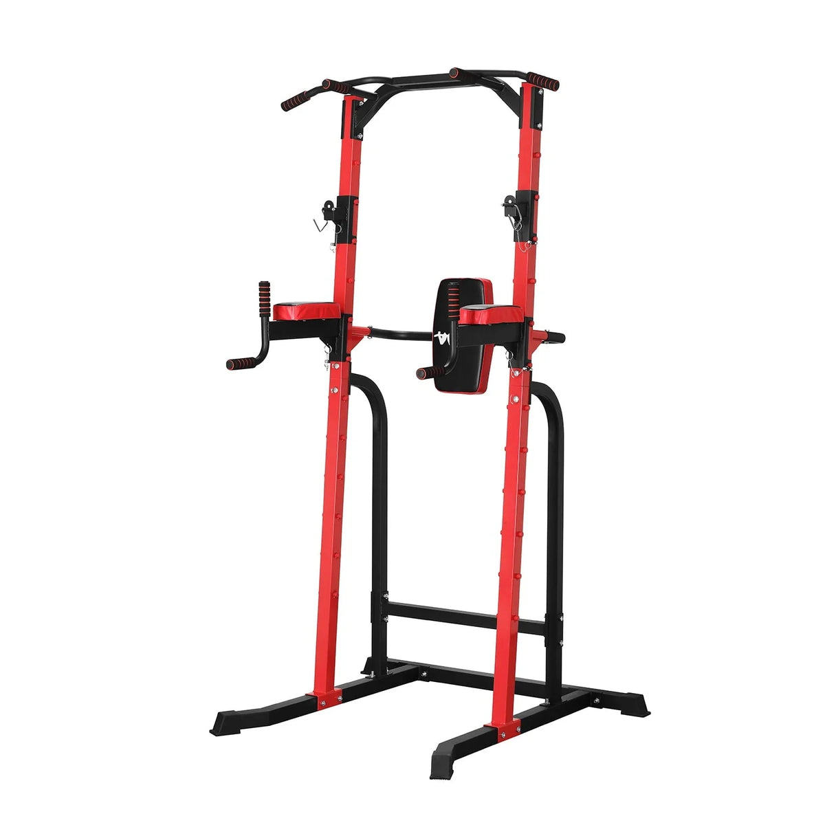 Wesfital Power Tower Dip Stands Multi-Function Pull-Up Bars & Squat Bar Strength Training Fitness Equipment for Home Gym, Red