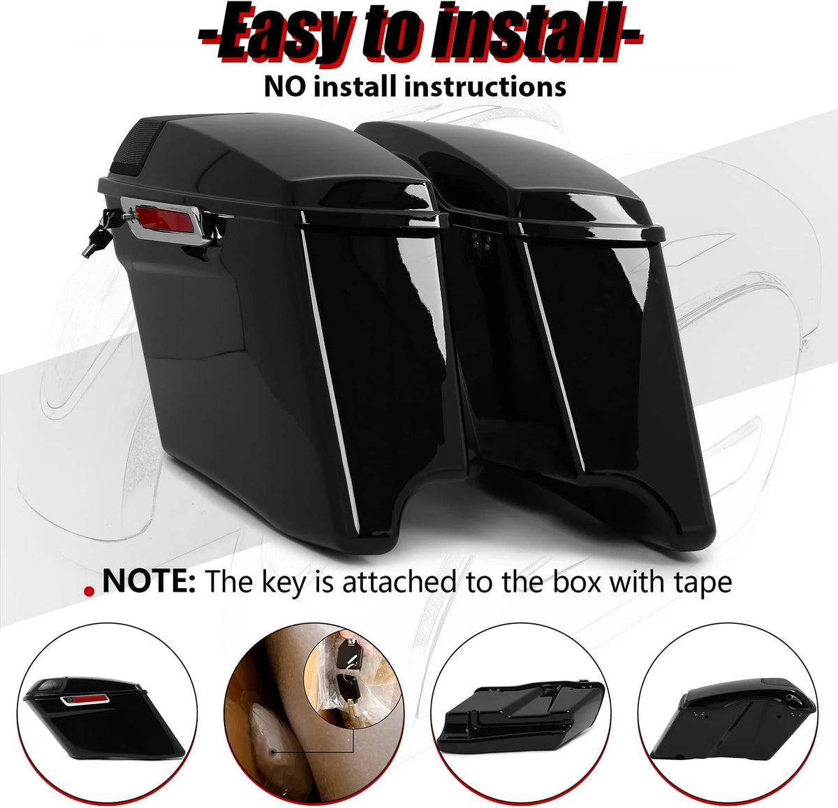 Kojem Hard Saddle Bags for 1993 - 2013 Harley Road King Glide Vivid Black Lockable Saddlebags