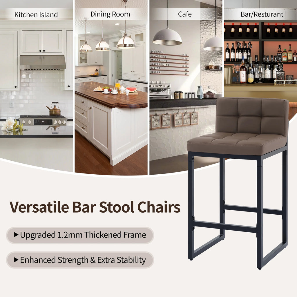 FIRAVOE Bar Stools Set of 3, Counter Height Bar Stools (Low Back)(Thickened Frame) 26" PU Leather Barstools Bar Chairs for Kitchen Island, Black
