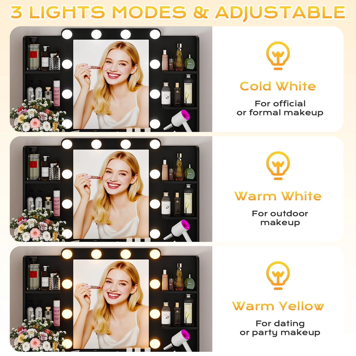 Ktaxon Lighted Makeup Vanity, White Vanity Table Set with 2 Drawer and Charging Station, Femal Gift