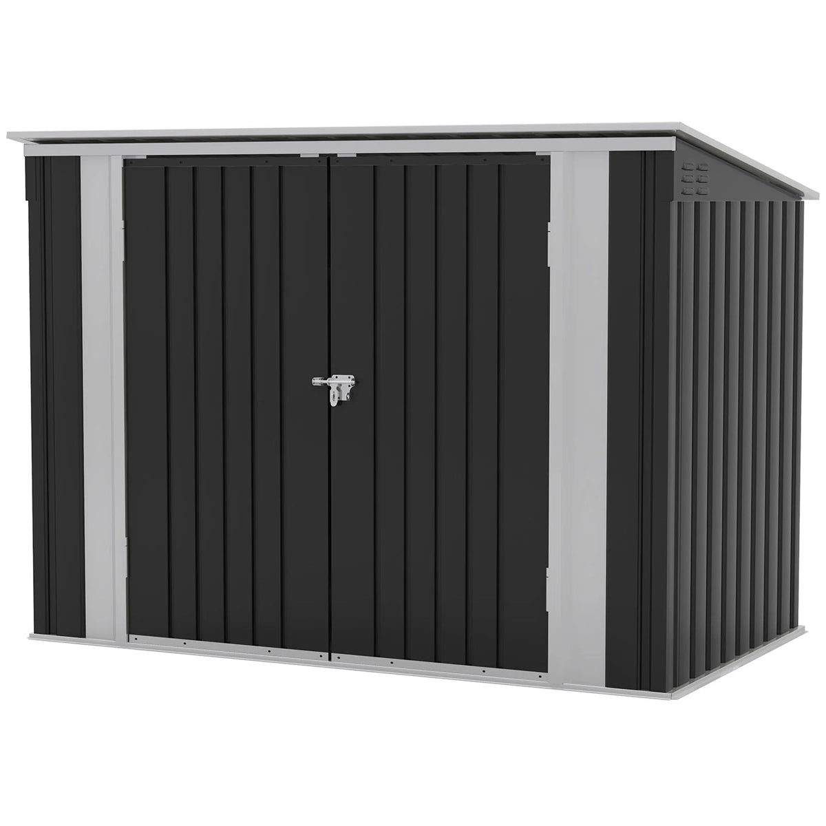 Patiowell 6' x 3' Horizontal Metal Shed, Outdoor Storage Black Trash Shed with Double Lockable Doors, Easy Lift Hinges and Sloping Roof