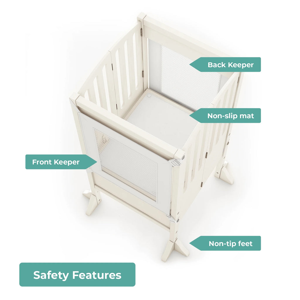 Guidecraft Contemporary Kitchen Helper Step Stool - White: Adjustable, Folding Montessori Toddler Tower - Safety Learning Furniture